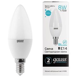  Лампочка Gauss 33128 Elementary Свеча 8W 