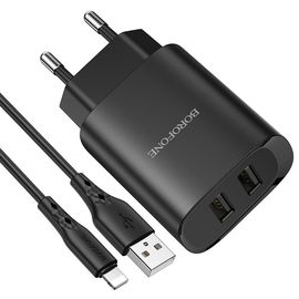  СЗУ BOROFONE BN2 Super fast 2USB, charger set + Lightning (чёрный) 