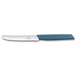  Нож кухонный Victorinox Swiss Modern (6.9006.11W2) стальной столовый для томатов лезв.110мм серрейт. заточка синий 