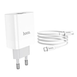  СЗУ HOCO C80A Rapido PD20W, QC3.0, Type-C + Type-C (белый) 