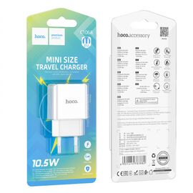  СЗУ HOCO C106A Leisure, 1USB + Type-C (EU) (белый) 