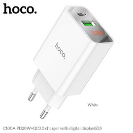  СЗУ HOCO C100A PD20W, QC3.0, digital display (белый) 