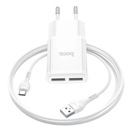  СЗУ HOCO C88A Star round, 2USB + Type-C (белый) 