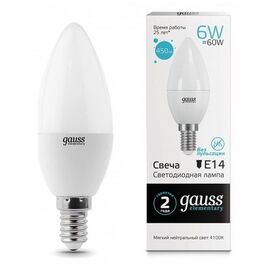  Лампочка Gauss 33126 Elementary Свеча 6W 