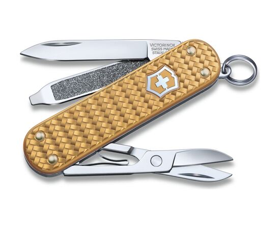  Нож-брелок Victorinox Classic SD Precious Alox 0.6221.408G 58мм, 5 функций, Brass Gold (подар. упаковка) 
